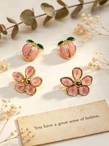 French Retro Ins Four-Season Universal Earring Set, StreakedPeachWavyHeartSilhouetteSkin-Safe304Steel,Multi-SceneAccessoryForVacationHolidayGiftGiving - Multicolor - View 8