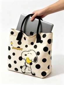 SNOOPY 1件刺繡日式帆布托特包，適合日常通勤、工作、購物、學校收納，亦可作為返校季、生日或節日禮物（隨機款式） - C - 查看 9