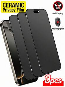 3pcs/Set Matte Anti-Peeping Tempered Glass Screen Protector, Anti-Peeping, Privacy Protection, Full Coverage, Anti-Fingerprint, Anti-Drop, Anti-Scratch, Privacy Protection, Delicate Touch, Suitable For 17 Pro Max/17 Pro/17 Air/17/16 Pro Max/16 Pro/16 Plus/16/15 Pro Max/14 Pro Max/13 Mini/12/11/XS Max/XR/8+/7 Plus Series - 3pcs Matte Privacy - View 1