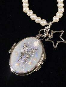1/2pcs Crystal Butterfly Makeup Mirror, Personalized Sequin Floral Pattern, With Pearl Keychain Double-Sided Folding Mirror Pendant, Birthday Gift For Girls, Mother's Day Gift - Multicolor - View 6