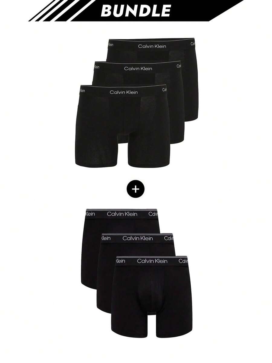 Calvin Klein [حزمة] 3 عبوات من سراويل داخلية رجالية الأكثر مبيعًا + 3 عبوات من سراويل بوكسر رجالية الأكثر مبيعًا - أسود + أسود - مشاهدة 1