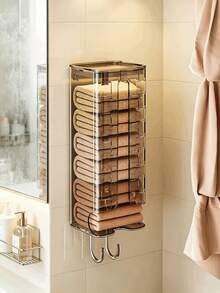 No-Drill Wall-Mounted Storage Box, Transparent Towel Storage Rack, Bathroom Wall-Mounted Organizer, Large Capacity No-Drill Bathroom Storage Rack, Bathroom Towel Storage, Closet Underwear And Clothing Storage, Kitchen Miscellaneous Item Organizer - Multicolor - View 11