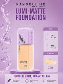 Maybelline 美寶蓮持妝清透粉底液#C20，正裝35ml/小樣10ml，輕盈持久，防汗，霧面妝效，有效遮瑕，適合中性自然膚色 - #C20 - 查看 2