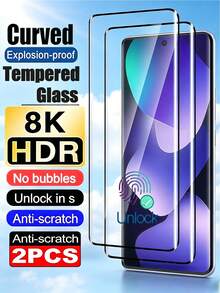 2Pcs HD Curved Screen Protector Tempered Glass Compatible With Samsung Galaxy S23 Ultra/Compatible With Xiaomi 13 14 Lite/ Note 14 15 Pro+/Compatible With Honor Magic 5/6/7/8/ Reno/ / High Definition Glossy Surface, Explosion-Proof, Automatic Adsorption High Hardness Round Edge Dustproof Design - Clear - View 2