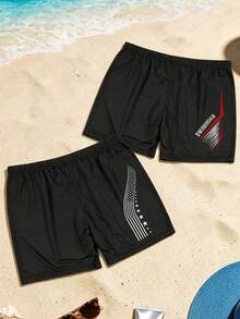 2 Packs Men's Tight Fit Printed Swim Briefs , With Adjustable Drawstring For Beach Pool Surfing Summer Daily Water Activities Boxer Briefs - Black - View 2
