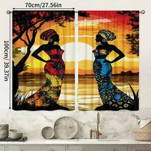 2pcs High-Definition Digital Bohemian African Exotic Print Decorative Curtains, Women Silhouette Totem Pattern Design, Polyester Material, Rod Pocket Design, Easy To Hang, Semi-Transparent Privacy Protection, Machine Washable And Hand Washable, Vintage Bohemian Living Room Bedroom Curtains, Suitable For Bedroom, Living Room, Kitchen, Closet, Study, Home Decor. - Multicolor - View 17