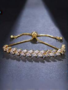 1pc Minimalist Fashion New Zirconia Leaf Adjustable Bracelet For Women, Exquisite Suitable For Daily Wear And Gift - Multicolor - View 7