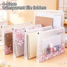 A4 Waterproof Zipper File Bag, Random Color, 4 Transparent Pink Cherry Blossom Patterns, Multi-Functional Portable School Supplies Organizer, Perfect Gift For Teacher's Day, Back To School, Halloween And Christmas,Back To School Season - Multicolor - View 1