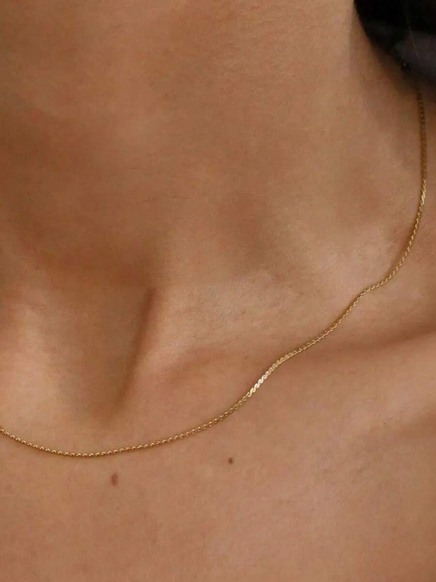 1pc 18K Gold Plated Stainless Steel Necklace, Minimalist Shiny Thin Chain Layering Necklace For Women, Daily Wear - Necklace - View 1