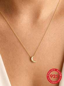 1 pieza Collar fino con colgante de media luna minimalista y cool de plata de ley S925, cadena elegante y versátil para la clavícula, ideal para uso diario y casual, atmósfera suave, exquisito pequeño regalo para novia y mejor amiga - luna - Ver 6