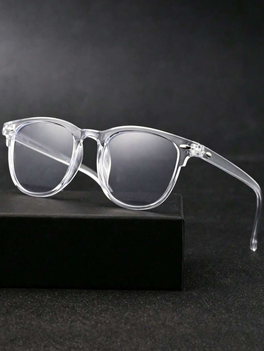 1pc Men's Geometric Pattern Plastic Full Frame Minimalist Modern Style Transparent Lens Glasses For Daily Life, Reading, Gaming, TV, Anti-Eye Fatigue - Clear - View 1