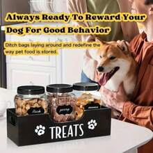 Wooden Pet Treat Storage Basket, Printed Paw Print TREATS Dog Treat Organizer Box, Desktop Pet Food Storage Rack, Used For Storing Dog Biscuits, Chewing Sticks, Training Reward Treats, No Can Included - 1L - View 2