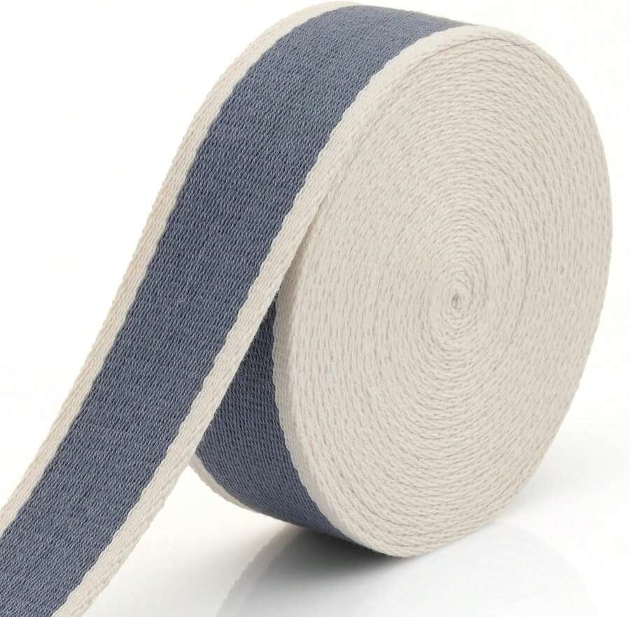 CRAFTMEMORE 1 1/2 Inches Cotton Webbing Strap, Two Tone Heavy Webbing Straps For Arts And Crafts, Luxury Bag Strap (2 Yards, Blue-Ivory) - ColorA - View 1