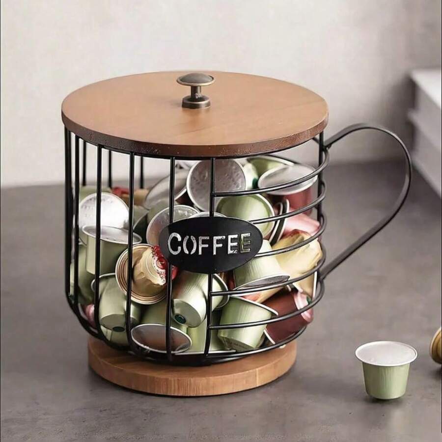 1pc Iron Art Cup-Shaped Large Capacity Coffee Capsule Storage Basket, Kitchen Supplies, Kitchen Accessories, Kitchen Tools, Kitchen Storage, Cosmetic Storage, Wedding Supplies, Floral Decoration, Home Goods, Desktop, Home Decor, Home Storage & Organization - Multicolor - View 1