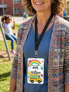 1pc Custom Teacher Name Luggage Tag,School Bus ID Card Cover,Teacher Appreciatio Gift,Back To School,ID Badge Holder Lanyard,Teacher Staff Name Tag - Multicolor - View 4