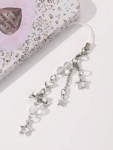 1 pièce/4 pièces Chaîne de téléphone style Y2K mode femme, nœud rose doux, étoile argentée, étoile à cinq branches, cœur, perles roses & argentées, pendentif de sac, décoration de sac de chaîne de téléphone créative, convient comme cadeau pour la meilleure amie pour la rentrée scolaire - Multicolore - Voir 7