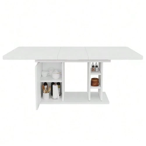 Mesa de comedor extensible de 140/180 x 80 cm, apta para 6-8 personas, con espacio de almacenamiento, tablero reforzado, mesa de comedor extensible de estilo escandinavo, color roble. - Blanco - Ver 1