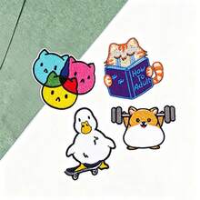 4 Piezas/Set Parches Termoadhesivos de Animales de Dibujos Animados Lindos, Apliques Bordados de Pato, Gato y Hámster para Jeans, Chaquetas, Mochilas, Decoración Divertida de Ropa DIY - multicolor - Ver 2