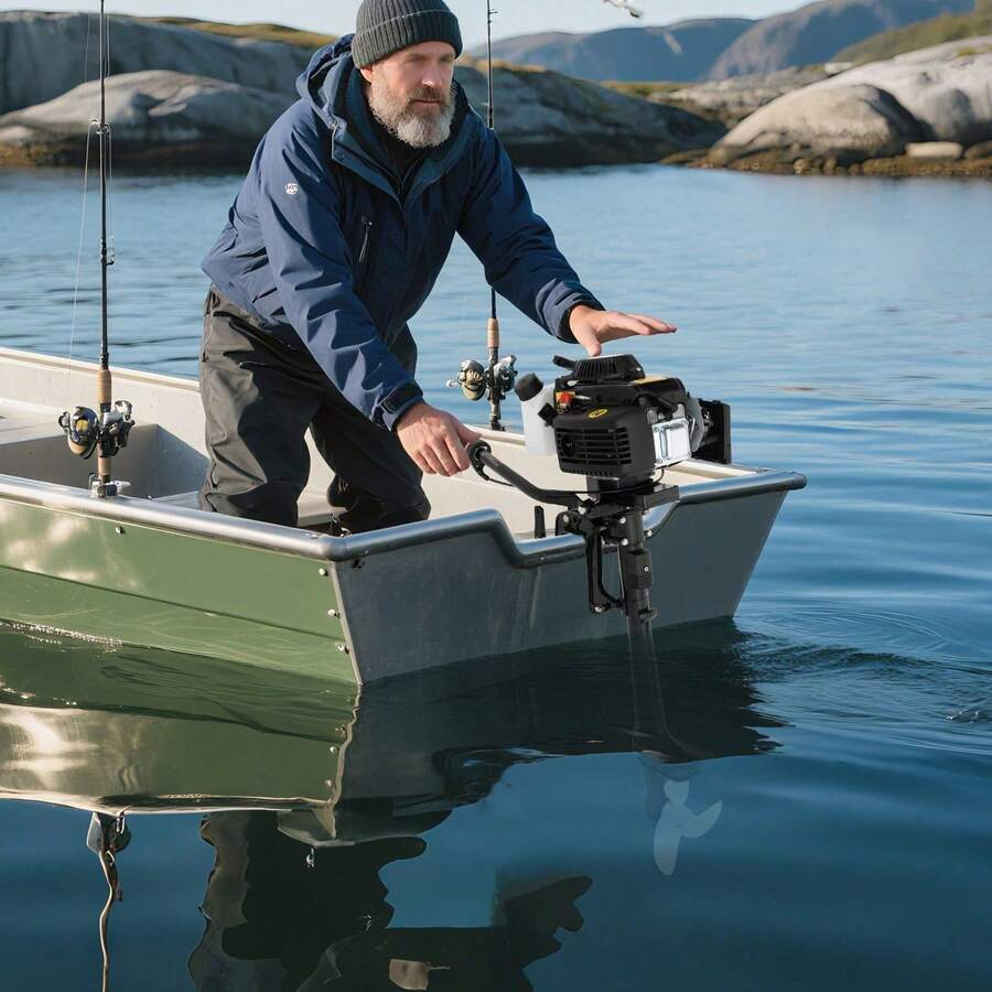 Four-Stroke 4-Horsepower Air-Cooled Gasoline Outboard Engine With Short Shaft - Black - View 1