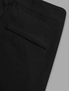 DONICY Women's Black High-Waisted Slim Fit Mini Skirt, Crisp Fabric, Faux Pockets, Fitted Silhouette, Suitable For Spring Commute And Casual Wear - Black - View 5