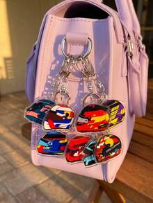 1pc/8pcs F1 Racing Helmet Pattern Keyring Packs, Racing Helmet Silhouette, Fashionable Decorative Keychain, Suitable For Back To School, Gift For Racing Fans, Daily Wear, 2026 F1 Season Popular Merchandise - Multicolor - View 2