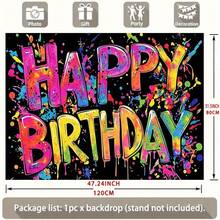 1pc YSW 1pc Vibrant Graffiti Birthday Banner - Graffiti Letters & Background, Polyester Fiber Wall Decor, Suitable For Birthday Party Backdrop, Party Supplies - Multicolor - View 4