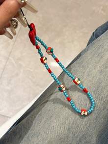 Half-Apple Fresh Phone Chain Keychain Beaded Lanyard Handmade CCD Cute Camera Chain INS Pendant - Blue - View 3