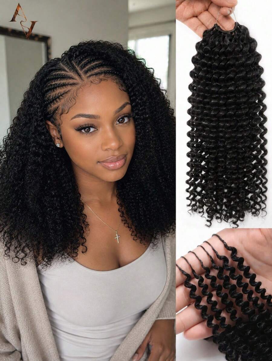 ARABELLA Afro Kinky Curly 鉤編髮 100% 真人髮 自然色 羽毛鉤編髮接髮 14-24 英吋 預分束隱形奇蹟結接髮輕量可重複使用保護髮型 - SNatural - 查看 1