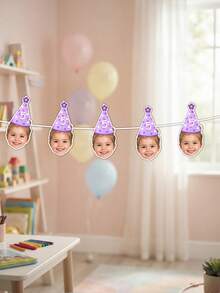 Custom Baby Photo Age Birthday Banner, Party Hat Garland, 1st Birthday Decoration, Milestone Growth, Baby Shower Party Decoration, Nursery Decor, Baby Girl Boy Keepsake - Multicolor - View 6