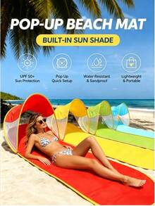 Pop-Up Beach Lounge Chair Tent, Foldable Sunshade Canopy, Breathable Windproof Beach Mat With Sunshade Cover, Suitable For Adults Summer Beach, Pool, Camping, Picnic, Travel - Multicolor - View 7