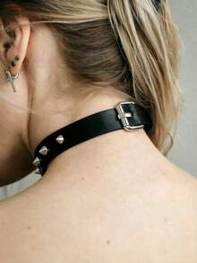 1件女款哥德風黑色銀色扣環性感頸鍊，適合日常穿著與派對 - 黑色 - 查看 4