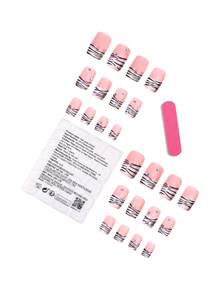 French Tip Press On Nails Square Fake Nails With Leopard Print Designs Glossy Glue On Acrylic Nails Nude Pink False Nail Press Ons For Women 24Pcs - Multicolor - View 5