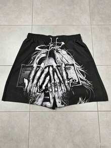 Men's Plus Size Fashion American Casual Drawstring Pocket Shorts, Summer Daily Versatile Beach Shorts - Black - View 7