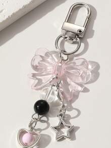 1 pièce/4 pièces Chaîne de téléphone style Y2K mode femme, nœud rose doux, étoile argentée, étoile à cinq branches, cœur, perles roses & argentées, pendentif de sac, décoration de sac de chaîne de téléphone créative, convient comme cadeau pour la meilleure amie pour la rentrée scolaire - Multicolore - Voir 8