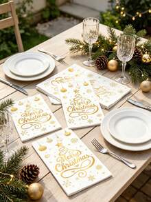 20pcs/1pc Christmas Themed Decorative Napkins, Disposable, With Faux Gold Lettering And Christmas Tree Pattern, Suitable For Christmas Party, Birthday, Themed Event, Vintage Party, Etc. - One Size Fits All - View 4