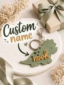 Llavero de acrílico personalizado con nombre, etiqueta de nombre personalizada, forma de dinosaurio, llavero de acrílico personalizado con el nombre deseado - Multicolor - Ver 6