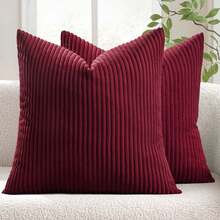1/2pcs Christmas Burgundy Corduroy Striped Pattern Decorative Throw Pillow Cover, Sofa Cushion Cover, Office, Living Room - Burgundy - View 16