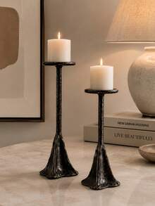1pc/2pcs Antique Bronze Hammer-Textured Candlestick, Retro Style High And Low Combination Slender Column Design, Suitable For Living Room, Dining Table, Bedroom And Entrance Decoration, Also Suitable For Wedding Party Or Festival Celebration Scene. - Bronze Hill - View 6