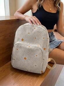 1 Piece Backpack, Women's Mini Backpack, Corduroy School Bag For Girls, Travel Storage Bag, Flower Print Design, Large Capacity, Foldable And Easy To Store School Supplies - White Flowers - View 4