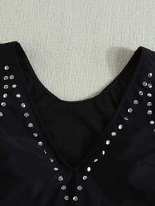 Baju Renang Wanita Seksi Model One-Piece Berhiaskan Berlian Imitasi untuk Musim Semi/Panas 2026, Potongan Bikini, Cocok untuk Berenang di Pantai dan Liburan Musim Panas. - Hitam - View 5