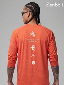 Zenbolt Men's Crew Neck Long Sleeve Top, Raglan Sleeve Cut, Chest Slogan Letter Print,Heather Soft Fabric, Slim Fit For Daily Casual Matching - Red - View 3