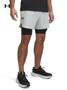 Under Armour 二合一競速跑步系列輕量化防磨內襯開衩透氣抽繩腰男士短褲 - 淺灰色 - 查看 1