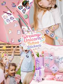 STARTTOOS 22 Sheets 137pcs Unicorn Temporary Tattoo Stickers, Cute Cartoon Waterproof Glitter Rainbow Unicorn Balloon Star Design Pattern Birthday Party Christmas Gift Event Holiday Party Set - Multicolor - View 3