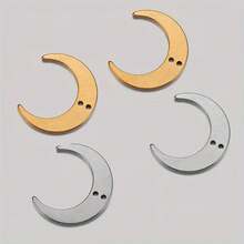 5Pcs Stainless Steel Double Hole Moon Pendant Suitable For DIY Handmade Tassel Earrings And Jewelry Charms - Pendants - View 3
