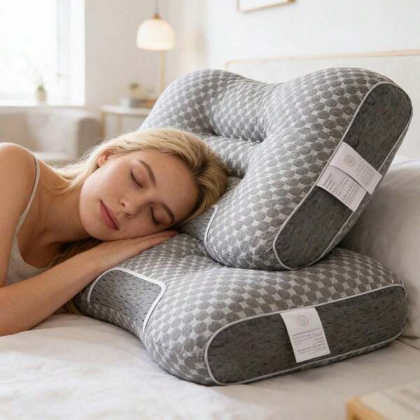 Sleep Pillow Neck Support Large Soft Knitted SPA Massage Neck Couple Pillow - Adjustable Ergonomic Orthopedic Contour Support, High Quality Pillow Core, Detachable Sleep Cover, Comfortable In All Seasons, Perfect Holiday Gift