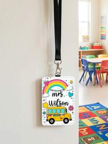 1pc Custom Teacher Name Luggage Tag,School Bus ID Card Cover,Teacher Appreciatio Gift,Back To School,ID Badge Holder Lanyard,Teacher Staff Name Tag - Multicolor - View 5