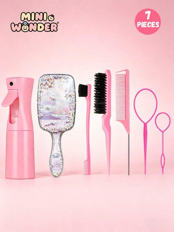 7pcs Square Mermaid Comb Set, Includes 200ml Spray Bottle, Braiding Ring, Highlight Comb, Rat Tail Comb, Long Rat Tail Comb, Braiding Comb, Comb, Curling Brush, Black Hair Comb, Suitable For 3A To 4C African Textured Wavy Hair, Suitable For Dry/Wet/Long/Coarse Curly Hair, Can Remove Scalp Dead Skin, Create Shiny Beautiful Curly Hair