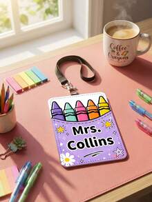 Custom Teacher Name Crayon Bucket Badge Holder,Rainbow Crayon Luggage Tag,Pocket Teacher Staff ID Card Cover,Teacher Appreciation Gift,Back To School - Multicolor - View 9