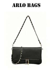 Black Flap Chain Shoulder Bag With Double Zipper Design. An Elegant And Simple Shoulder Bag Suitable For Work And Dates. - Black - View 5