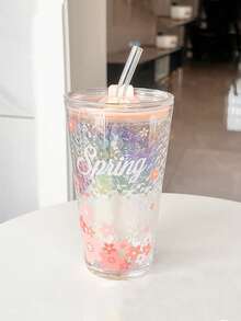 Cherry Blossom Water Cup, Glass Cup, Reusable Juice Cup, Iced Coffee Cup With Straw And Lid, Perfect Gift For Women, Friends, Sisters, Girlfriends, Ideal Gift For Mother's Day, Birthday And Party, Summer Hydration - Multicolor - View 11